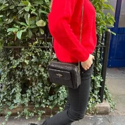 Malini Mary Black Bee Clasp Double Pouch Leather Bag -Fashion Women's Store malini mary black bee clasp double pouch leather bag p7089 24464 zoom