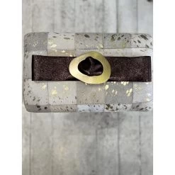 Malini Metallic Choc Leather Gold Tone Buckle Belt