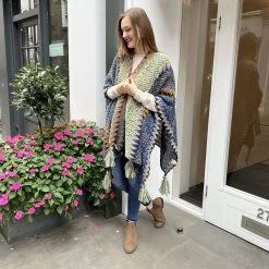 Malini Myra Blue Multi Knitted Tassle Trim Wrap / Shawl -Fashion Women's Store malini myra blue multi knitted tassle trim wrap shawl p6927 23710 zoom