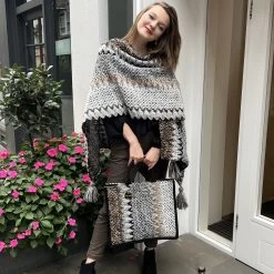 Malini Myra Cream Multi Knitted Tassle Trim Shawl