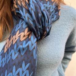 Malini Petal Blue Wool Blend Contrast Printed Tassle Trim Scarf -Fashion Women's Store malini petal blue wool blend contrast printed tassle trim scarf p7083 24476 zoom