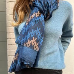 Malini Petal Blue Wool Blend Contrast Printed Tassle Trim Scarf -Fashion Women's Store malini petal blue wool blend contrast printed tassle trim scarf p7083 24478 zoom