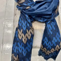 Malini Petal Blue Wool Blend Contrast Printed Tassle Trim Scarf -Fashion Women's Store malini petal blue wool blend contrast printed tassle trim scarf p7083 26773 zoom
