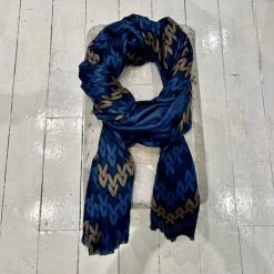 Malini Petal Blue Wool Blend Contrast Printed Tassle Trim Scarf -Fashion Women's Store malini petal blue wool blend contrast printed tassle trim scarf p7083 26774 zoom