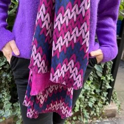 Malini Petal Fuschia Pink Wool Blend Contrast Printed Tassle Trim Scarf -Fashion Women's Store malini petal fuschia pink wool blend contrast printed tassle trim scarf p7082 24493 zoom