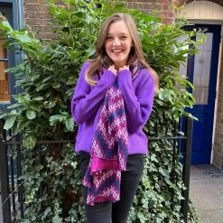 Malini Petal Fuschia Pink Wool Blend Contrast Printed Tassle Trim Scarf -Fashion Women's Store malini petal fuschia pink wool blend contrast printed tassle trim scarf p7082 24494 zoom