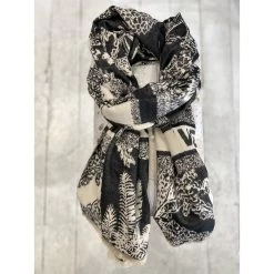 Malini Rive Gauche Black Cream Reversible Scarf -Fashion Women's Store malini rive gauche black cream reversible scarf p7672 26429 zoom