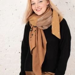 Malini Rosa Tan Soft Touch Square Scarf
