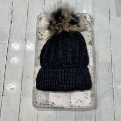 Malini Sarah Black Wool Blend Bobble Hat