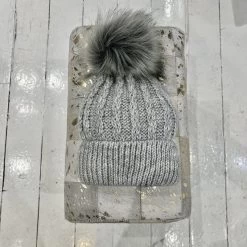Malini Sarah Grey Wool Blend Bobble Hat