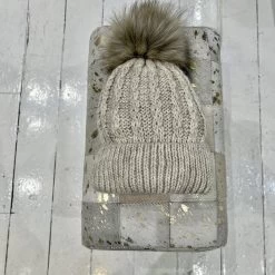 Malini Sarah Stone Wool Blend Bobble Hat