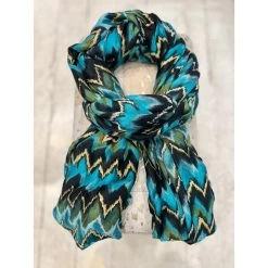 Malini Zigzag Blue Misso Foil Print Scarf