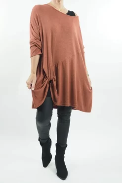 Made In Italy Knotty Nora Fine Knit Top Soft Cognac