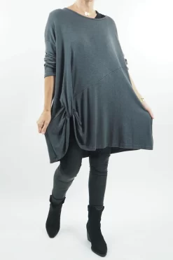 Made In Italy Knotty Nora Fine Knit Top Soft Shadow Grey